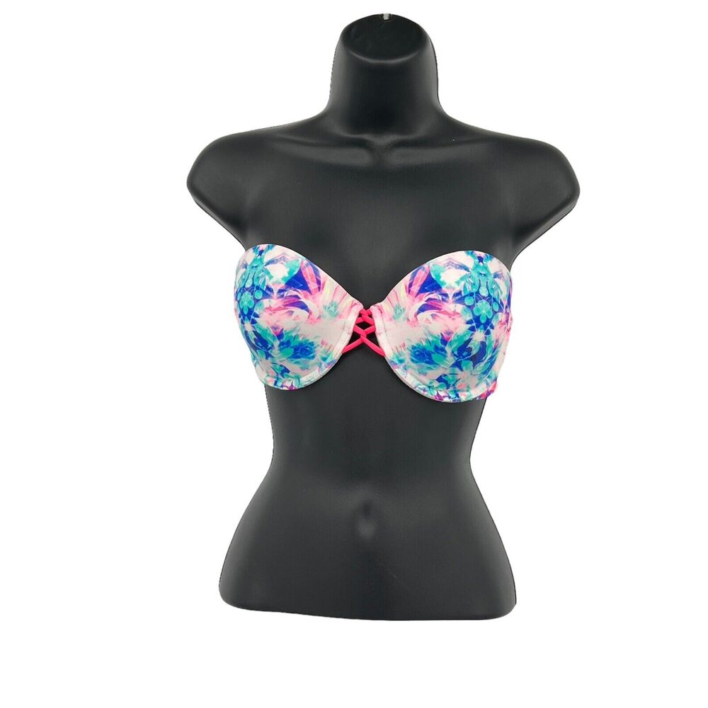 Victoria's Secret Halter Bikini Top Swimsuit 34D Underwire Floral Beach Swim